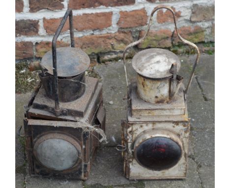 2 railway lamps, one marked BR (M) - both in poor condition