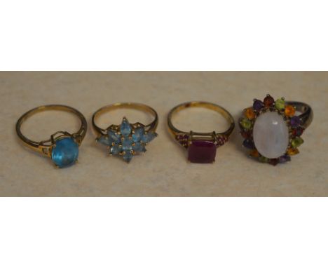 3 9ct gold rings and a silver ring