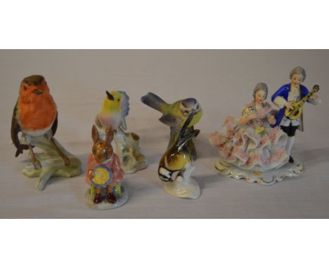 Ceramic figures including Geobel and a Sandizell lacework figure 