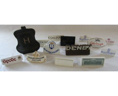 Approximately 14 ceramic retail manufacturers name plates inc Royal Doulton, Spode, Denby, Aynsley, Royal Albert & Wedgwood