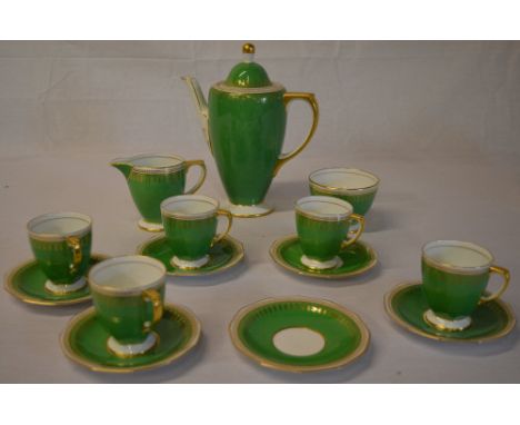 Copeland Spode 'Ryde' Y3064 emerald green part coffee service including coffee pot, sugar bowl, cream jug, 5 coffee cups and 