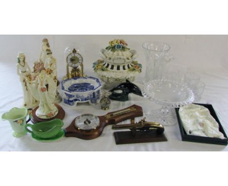 Selection of ceramics, carriage clock and glassware etc inc Capodimonte, Spode & Poole