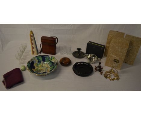 Mixed lot including drinking glasses, ceramic bowl, treen, John Lewis quaich etc