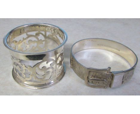 Silver napkin ring Birmingham hallmark weight 0.53 ozt & a silver bangle Birmingham 1971 weight 1.04 ozt