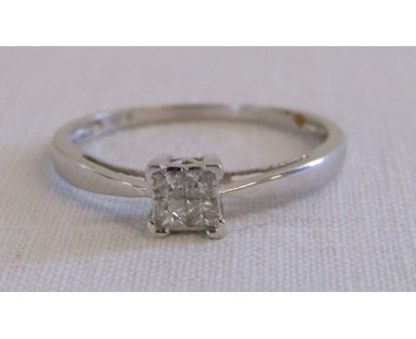 9ct white gold diamond princess cut ring comprising of 4 stones, total 0.15 ct size P