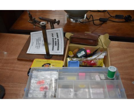 A quantity of fly tieing equipment including vice and light