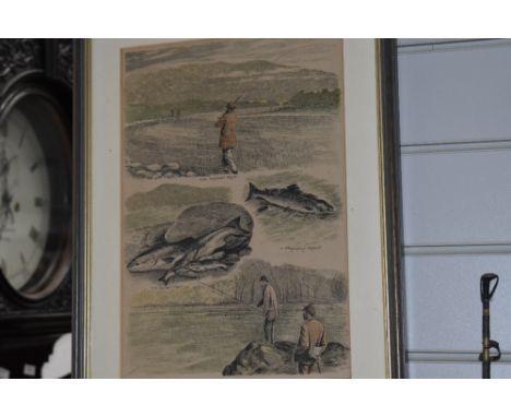 A hand coloured fishing print dated 1885 ' fishing on the lyon'