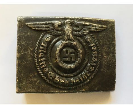 A SECOND WORLD WAR GERMAN ENLISTED MANS SS BELT BUCKLE.  A German Enlisted Mans SS steel Belt Buckle, with the motto 'Meine e
