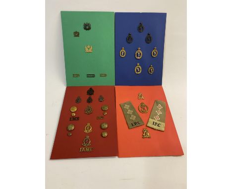 A COLLECTION OF POST 1922 INDIAN ARMY CORPS INSIGNIA. A collection of badges and buttons to include Intelligence Corps: three