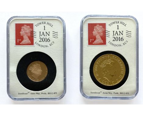 AN ELIZABETH II BRITANNIA AND SOVEREIGN TWO COIN SET. An Elizabeth II two coin set comprising a proof sovereign dated 2016, t