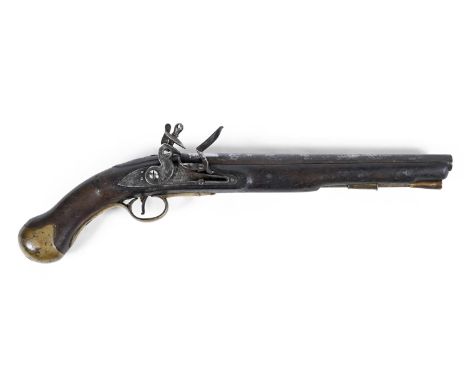 AN 1801 PATTERN SEA SERVICE PISTOL. With a 30.5cm tapering barrel, flintlock action with side plate marked 'Tower' and GR ben