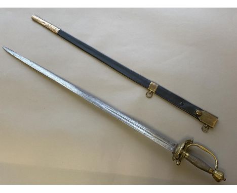 A GENERAL OFICERS SWORD WITH PAS D'ANES RINGS. With a 76cm double edged broad-sword style partially fullered blade with remna