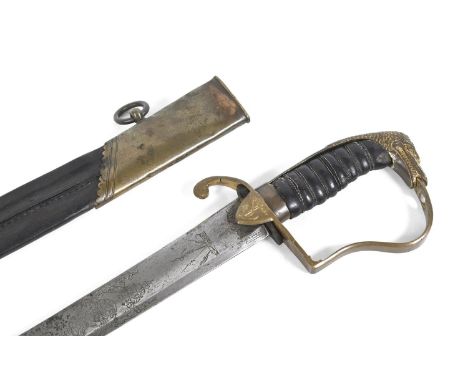 A CROCODILE POMMEL BATTLE OF THE NILE FIGHTING SABRE. With a broad 75cm curved pointed and fullered blade marked to the back 