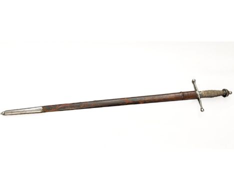 A LATE VICTORIAN SEAFORTH HIGHLANDERS CROSS-HILTED BROADSWORD AND SCABBARD. With an 84cm tapering pointed blade with partial 