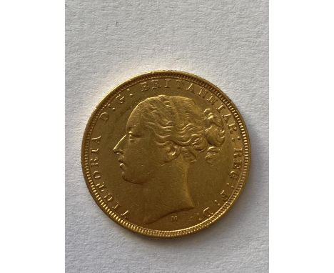 A QUEEN VICTORIA SOVEREIGN. A Victorian Sovereign, young portrait, l, dated 1882, M below the bust for the Melbourne mint.