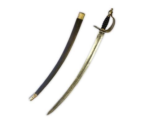 A SLOTTED HILT MARINE SERGEANTS' HANGER. With a broad curving 75cm fullered blade, with a slotted guard and bulbous wire woun