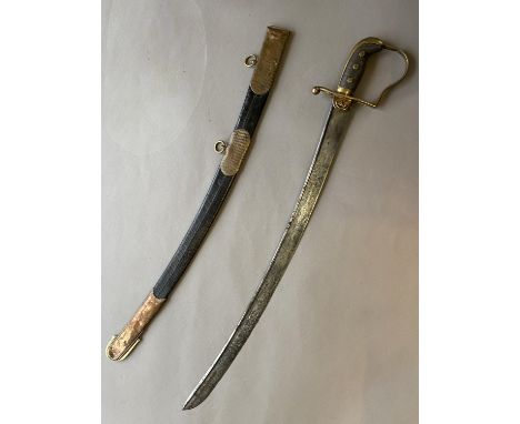 A LIGHT INFANTRY 90TH REGIMENT PATTERN SWORD. With a 68cm curved pipe back blade with traces of original engraved foliate dec