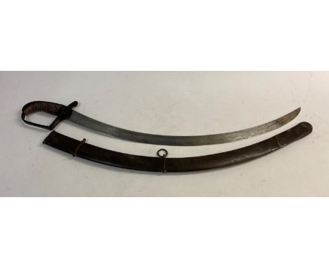 A 1796 PATTERN CAVALRY OFFICER SWORD AND SCABBARD. With a 70cm curved blade with allover etched decoration including a royal 