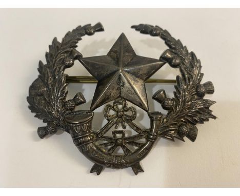 AN PRE FIRST WORLD WAR SILVER CAMERONIANS (SCOTTISH RIFLES) BADGE. A silver cap badge for the Cameronians (Scottish Rifles) w