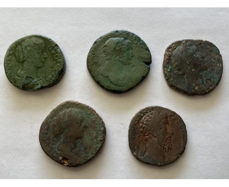 ROMAN EMPIRE, FIVE SESTERTIUS. Sestertius for Trajan, 98-117 AD, Lucilla, 164-69 AD, Commodus, 176-192 AD and Antoninus Pius,