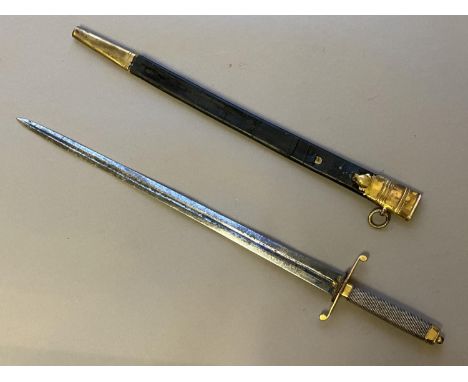 AN 18TH CENTURY  NAVAL DIRK WITH SILVER WIRE BOUND GRIP. A fine Naval Dirk with a 41cm tapering straight blade with central f