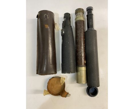 A MILITARY TELESCOPE BY W.OTTWAY AND CO. AND TWO OTHERS. A Second World War sighting telescope marked with a Government arrow