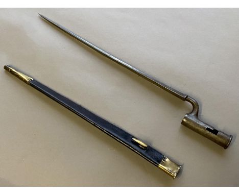 A BROWN BESS MUSKET BAYONET. A socket bayonet with a 42cm triangular blade stamped WG above a star to the ricasso, the socket