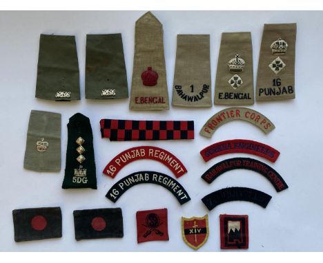 A COLLECTION OF INDIAN ARMY CLOTH BADGES AND INSIGNIA. An interesting collection of cloth badges to include a Second World Wa