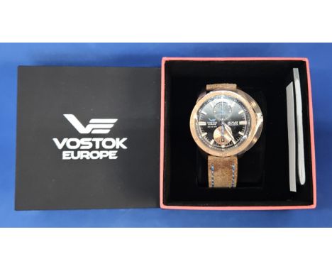 Vostok Europe Almaz Space Station Chronograph Bronze leather strap Limited edition watch in original storage box. Good condit