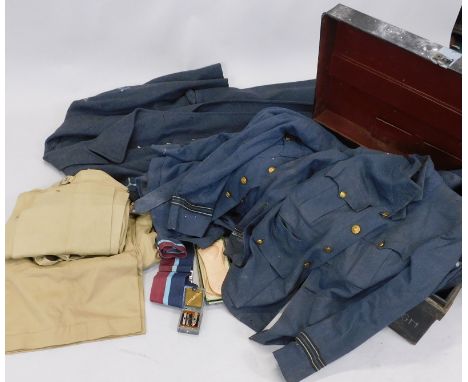 An RAF uniform, various other parts of uniform, a tin trunk etc. (M)