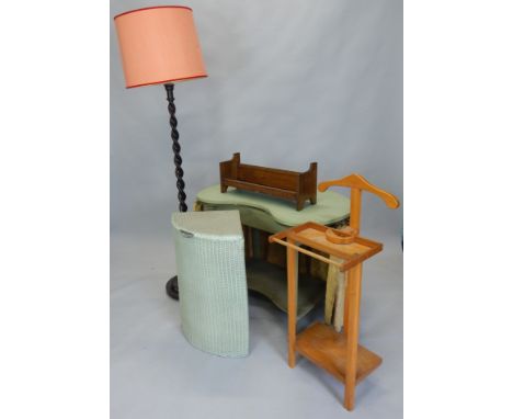 A collection of furniture, to include an ebonised standard lamp, a green painted kidney shaped dressing table, a corner Lloyd