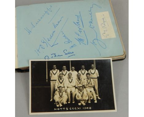 An album of cricket autographs, to include Don Bradman and other members of the 1948 Australian touring party such as Don Tal