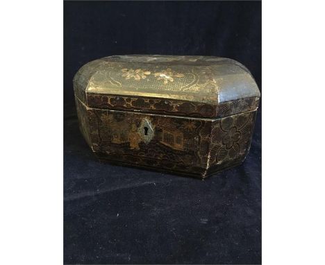 An Oriental Papier Mache tea caddy