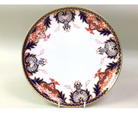 TWO ROYAL CROWN DERBY PLATES, ALONG WITH A LAMP AND TWO FIGURES  the circular plates decorated in the imari palette, the Nao 