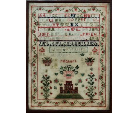 GEORGE III SEWN SAMPLER, CIRCA 1819 framed and under glass42cm x 33cm overall