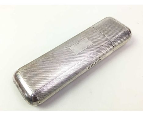 ELIZABETH II SILVER CIGAR CASE, ALONG WITH A SILVER VESTA BOX CASE each with engine turned decoration, the cigar case with de