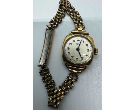 VERTEX GOLD LADIES MECHANICAL WRISTWATCH, IN NINE CARAT GOLD with Arabic numerals, manual winding mechanical movement, the ca