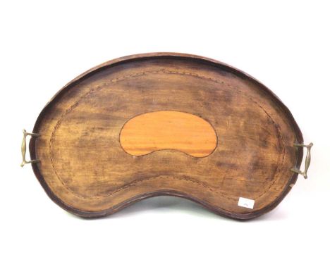 EDWARDIAN MAHOGANY INLAID BUTLERS TRAY, AND OTHER ITEMS including Royal Crown Derby bowl, candlestick and baskettray 66cm wid