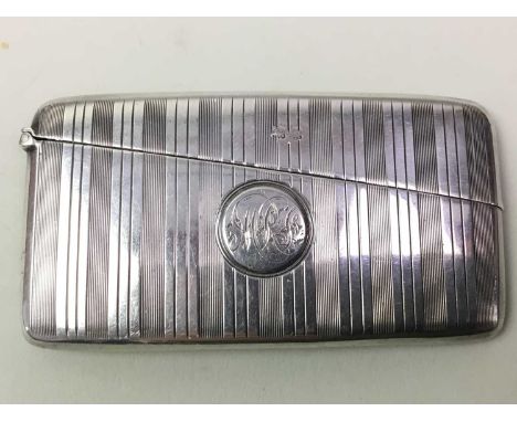 GEORGE V SILVER CARD CASE, CHARLES PERRY & CO, BIRMINGHAM 1915 with engine turned detail and initialled cartouche9cm wideQty: