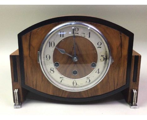 ART DECO MANTEL CLOCK, AND TWO OTHERS the Art Deco clock cased in walnut, with ebonised designed, along with an Edwardian inl