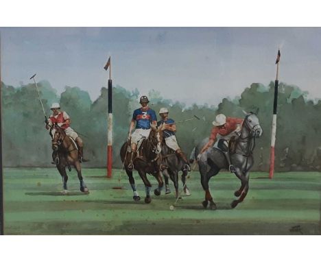 BRITISH SCHOOL, GAME OF POLO watercolour, signed John Fosterframed and under glass53.5cm x 70,5cm overall 