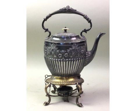 COLLECTION OF SILVER PLATE, including flatware, kettle on stand, tea set and a piquot ware tea service