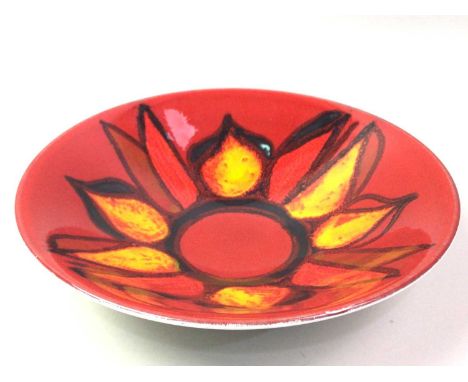 POOLE POTTERY DELPHIS BOWL, in red and orange, marked CB to base27cm diameter