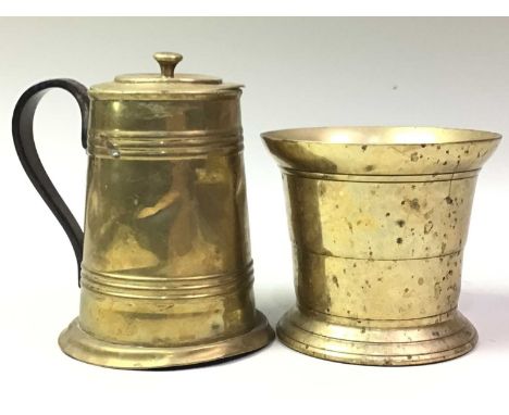 COPPER MILK CHURN, ALONG WITH FURTHER ITEMS the milk churn with loop handle, along with four brass and bronze mortars with tw