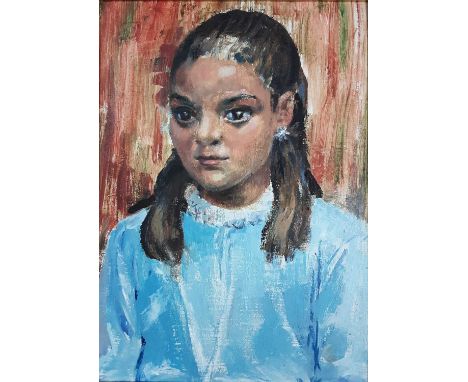BRITISH SCHOOL, PORTRAIT OF A GIRL oil on boardframedoverall size 50cm x 40cm 