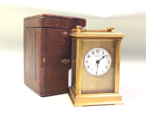 FRENCH BRASS CARRIAGE CLOCK, RETAILED BY CRIGHTON & BRUCE, EDINBURGH with original case12cm high