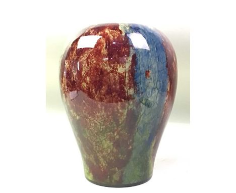 WMF GLASS VASE decorated with blue and red fissuring24cm high