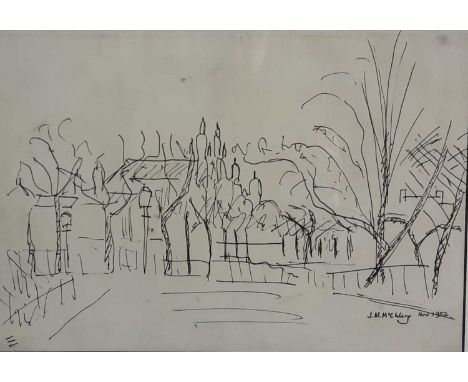 JAMES MORRISON MCCHLERY (SCOTTISH 1924 - 1969), TREE LINED AVENUE  ink on paper, signed and dated 1952mounted, framed and und