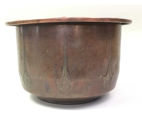 ART NOUVEAU COPPER PLANTER, EARLY 20TH CENTURY of shaped circular form, on a raised circular foot, stamped JS &amp; S to base