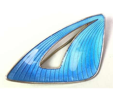 NORWEGIAN SILVER ENAMEL BROOCH, of openwork design, with light blue enamel